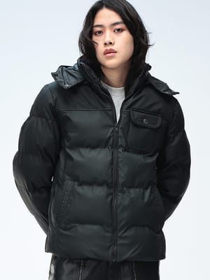 S＆SONS (エスアンドサンズ) フード着脱 コーティング 合成皮革 中綿ジャケット