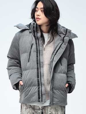 S＆SONS (エスアンドサンズ) フード着脱 フルジップ 中綿ジャケット 杢ストレッチ