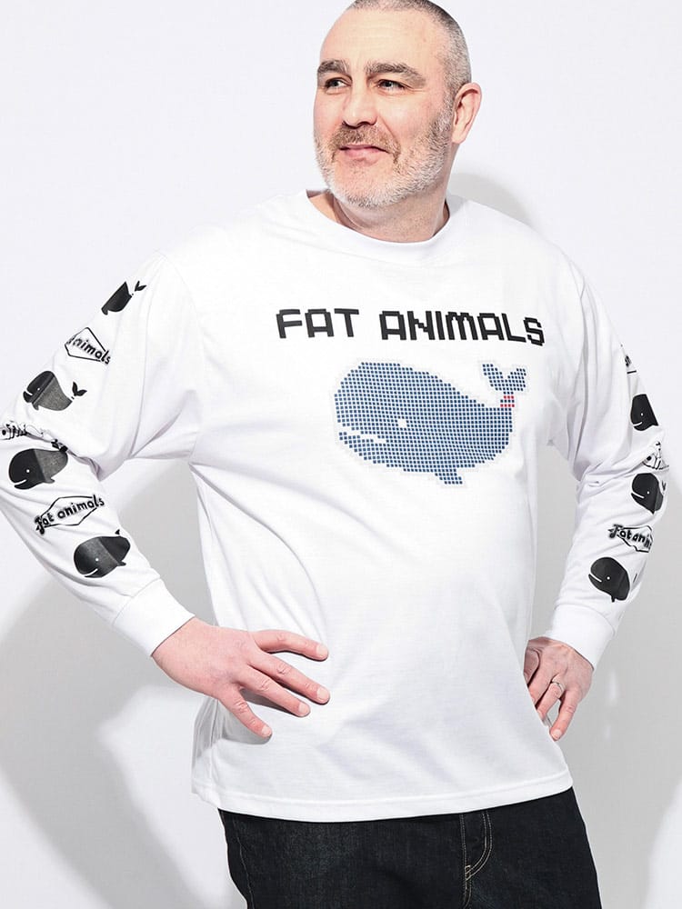 Tシャツ 長袖 メンズ 大きいサイズ FAT ANIMALS クジラプリント クルーネック トップス プリント ロンT 春 秋