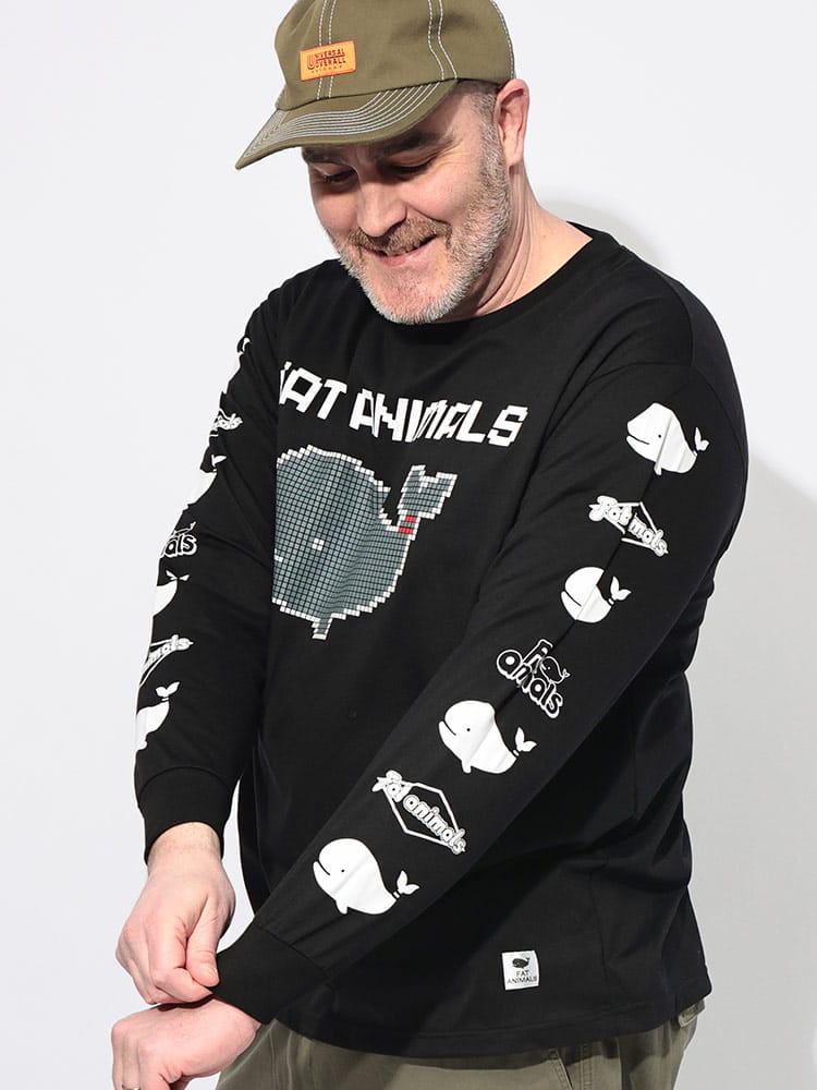 Tシャツ 長袖 メンズ 大きいサイズ FAT ANIMALS クジラプリント クルーネック トップス プリント ロンT 春 秋