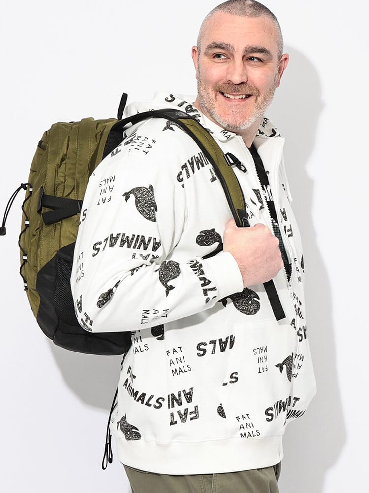 パーカー 長袖 メンズ 大きいサイズ FAT ANIMALS クジラプリント フルジップ トップス 総柄 フード ジップパーカー