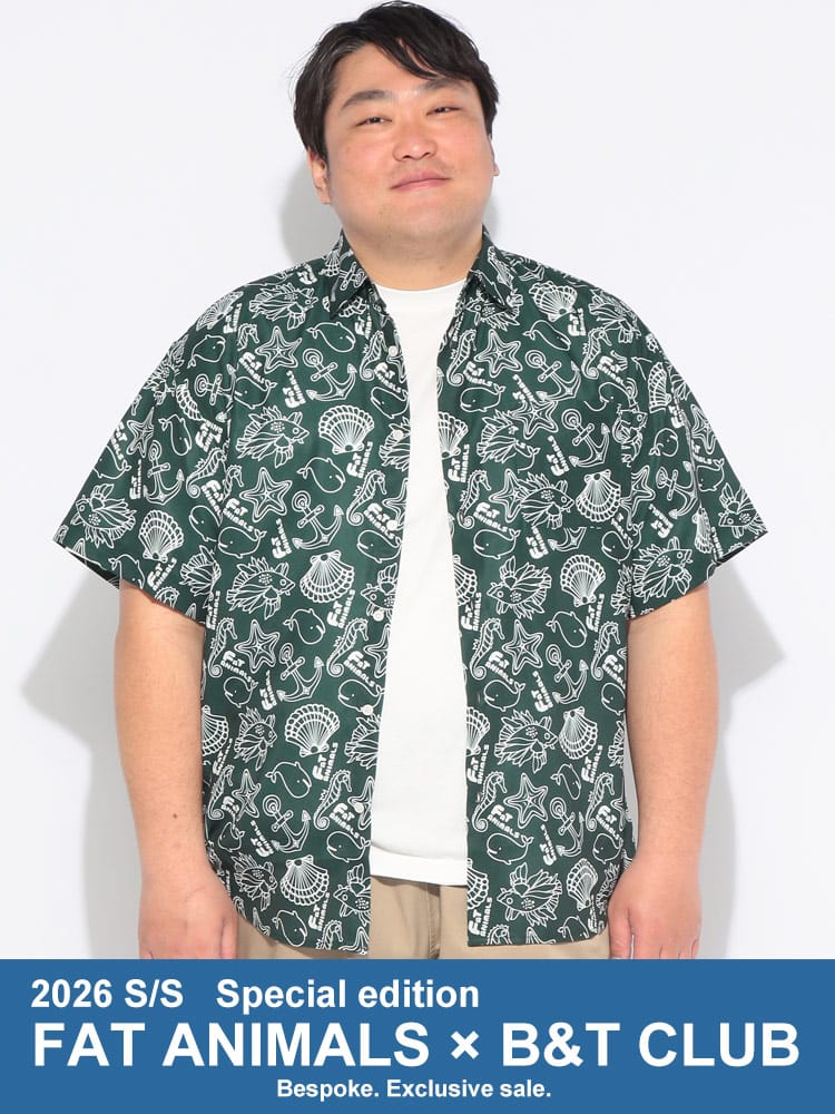 シャツ 半袖 メンズ 大きいサイズ FAT ANIMALS マリン＆クジラ レギュラー トップス プリント 総柄 カジュアル 春 夏