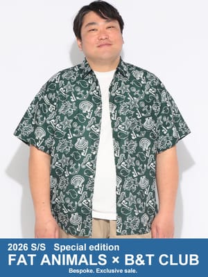 シャツ 半袖 メンズ 大きいサイズ FAT ANIMALS マリン＆クジラ レギュラー トップス プリント 総柄 カジュアル 春 夏
