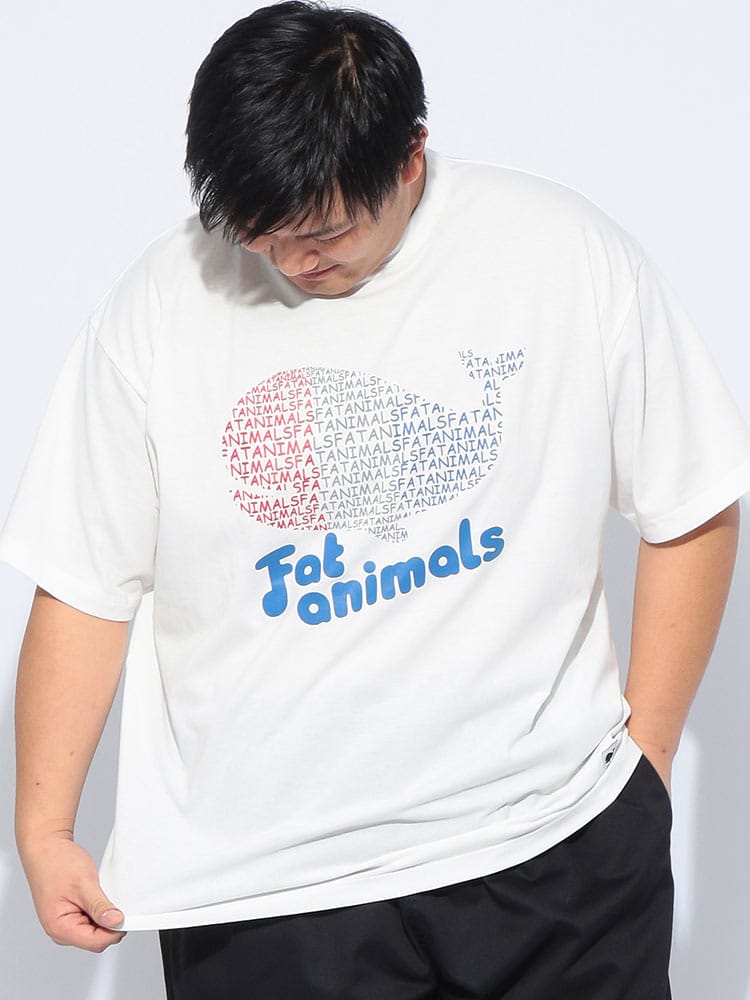 【WEB限定価格】Tシャツ 半袖 メンズ 大きいサイズ FAT ANIMALS 接触冷感 クジラトリコ ロゴ クルーネック トップス カットソー プリント 涼しい 春 夏