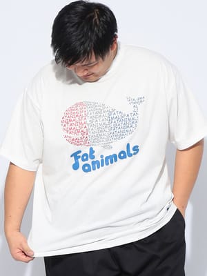 【WEB限定価格】Tシャツ 半袖 メンズ 大きいサイズ FAT ANIMALS 接触冷感 クジラトリコ ロゴ クルーネック トップス カットソー プリント 涼しい 春 夏