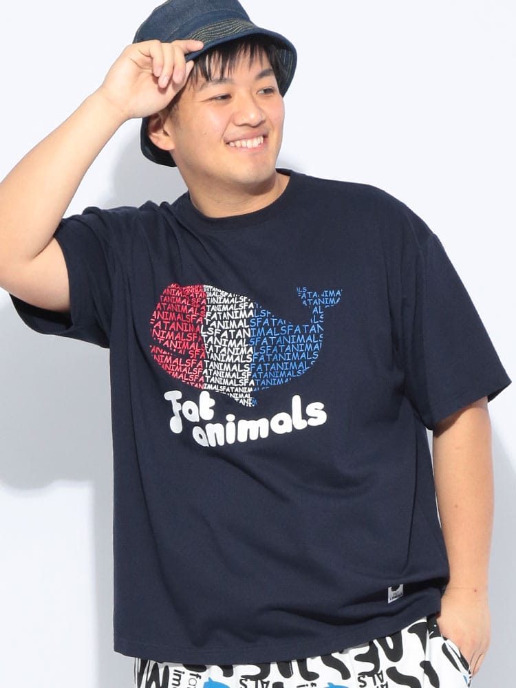 【WEB限定価格】Tシャツ 半袖 メンズ 大きいサイズ FAT ANIMALS 接触冷感 クジラトリコ ロゴ クルーネック トップス カットソー プリント 涼しい 春 夏
