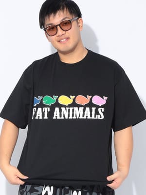 Tシャツ 半袖 メンズ 大きいサイズ FAT ANIMALS 接触冷感 クジラプリント クルーネック トップス カットソー プリント 涼しい 春 夏