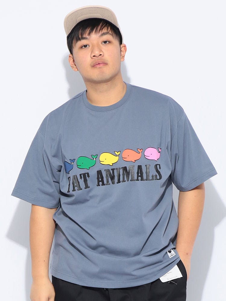 Tシャツ 半袖 メンズ 大きいサイズ FAT ANIMALS 接触冷感 クジラプリント クルーネック トップス カットソー プリント 涼しい 春 夏