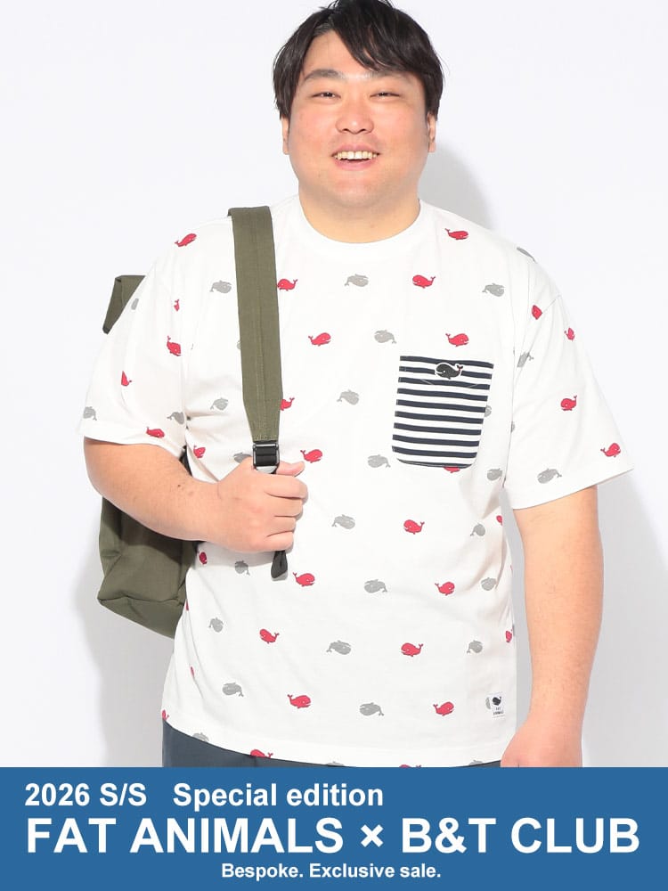Tシャツ 半袖 メンズ 大きいサイズ FAT ANIMALS 接触冷感 クジラ ポケット クルーネック トップス カットソー ポケT プリント 春 夏