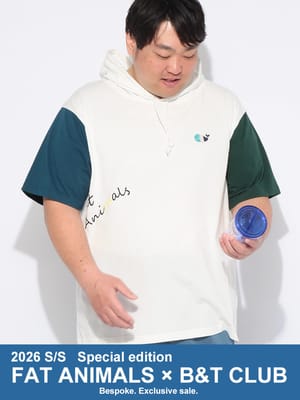 パーカー 半袖 メンズ 大きいサイズ FAT ANIMALS 接触冷感 クジラ Tパーカー トップス フード プリント プルオーバー 春 夏