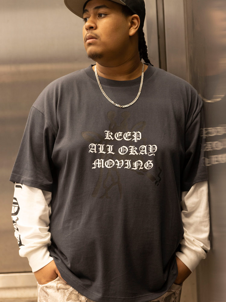 Tシャツ 長袖 メンズ 大きいサイズ クルーネック フェイクレイヤード
