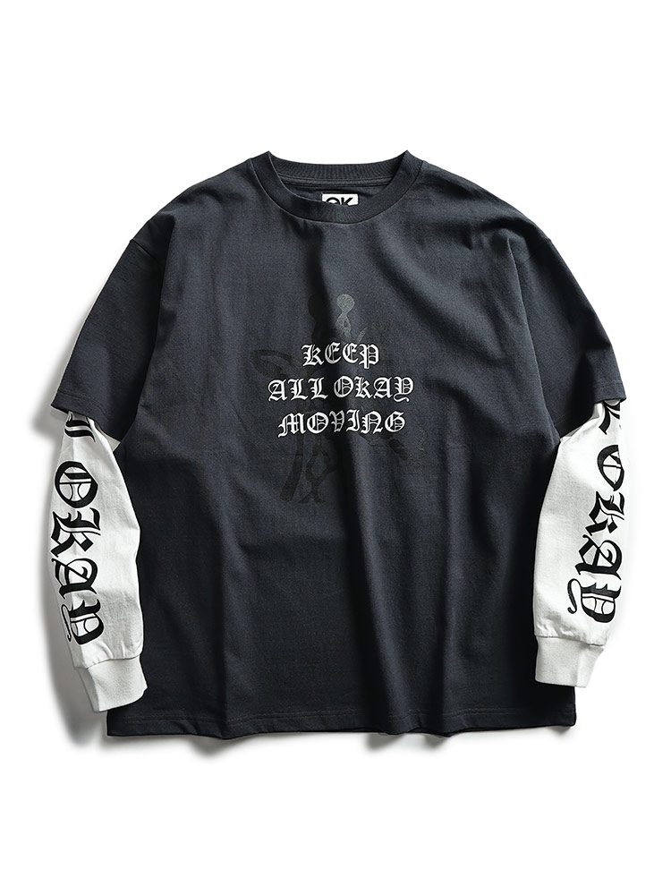 Tシャツ 長袖 メンズ 大きいサイズ クルーネック フェイクレイヤード