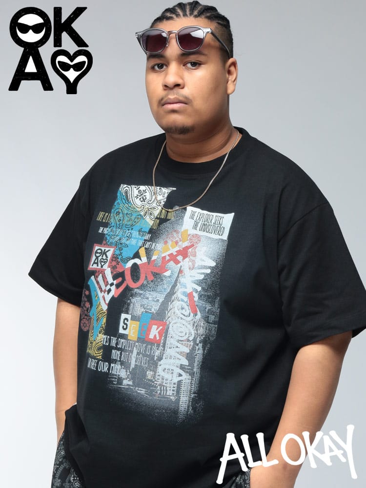 Tシャツ 半袖 メンズ 大きいサイズ フォト×ロゴ ギミック クルーネック カットソー トップス コットン 柄 プリント クルー ストリート 春 夏