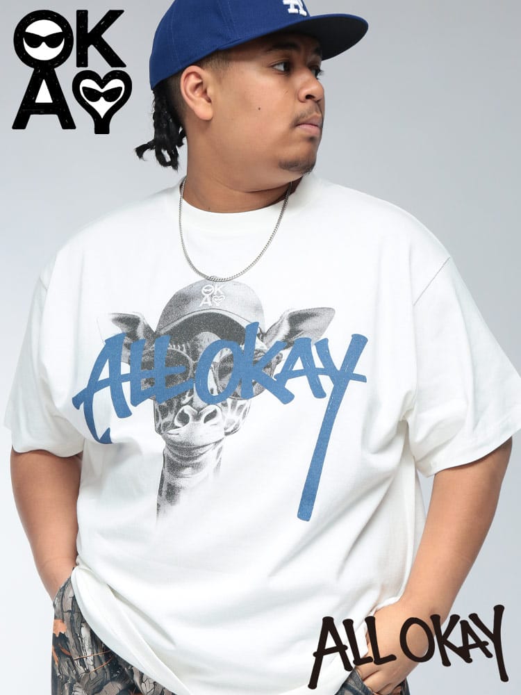 Tシャツ 半袖 メンズ 大きいサイズ キリン×ロゴプリント クルーネック カットソー トップス コットン 柄 プリント クルー ストリート 春 夏