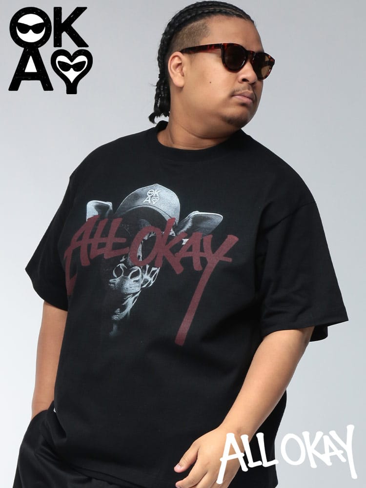 Tシャツ 半袖 メンズ 大きいサイズ キリン×ロゴプリント クルーネック カットソー トップス コットン 柄 プリント クルー ストリート 春 夏