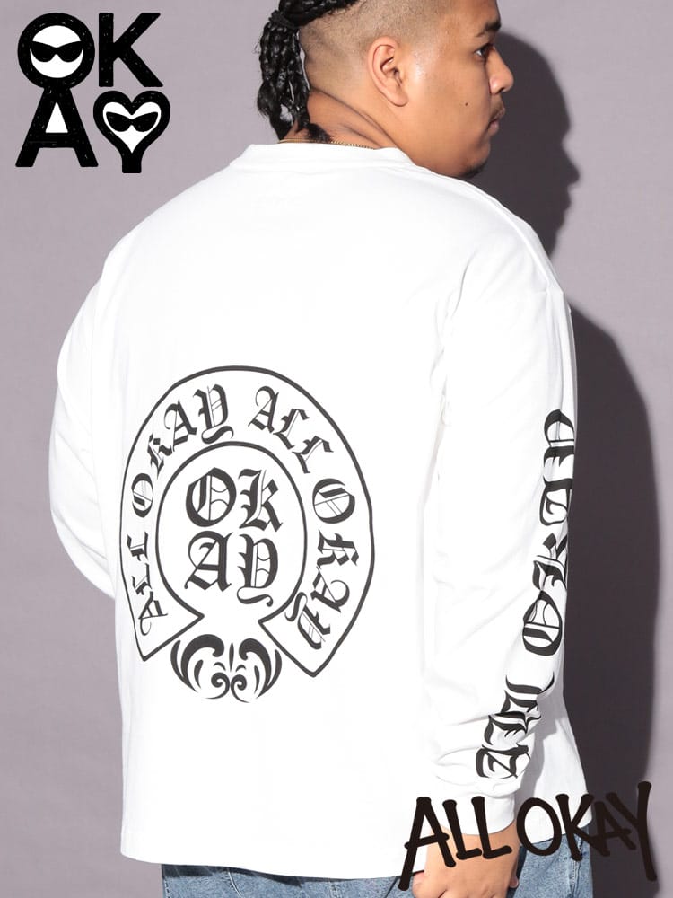 8月下旬より順次発送予定 Tシャツ 長袖 メンズ 大きいサイズ オールドイングリッシュロゴ ロングスリーブ カットソー トップス ロンT ストリート カジュアル クルー コットン プリント