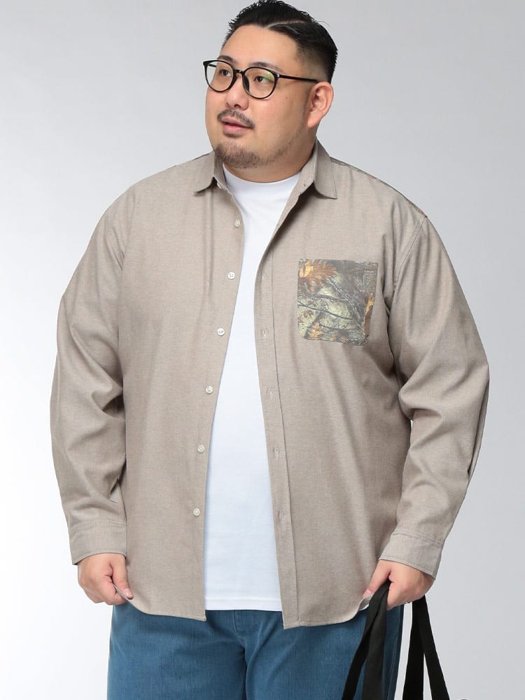 シャツ 長袖 メンズ 大きいサイズ 切替 リアルツリー カジュアルシャツ トップス 柄シャツ プリント コットン カジュアル 秋 冬 春