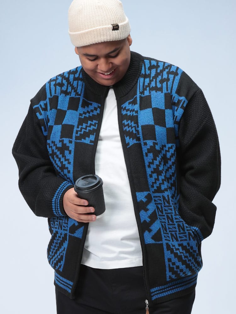 ジャガード セーター ウォッシャブル 裏起毛 フルジップ トップス  ニット カーディガン リブ 秋冬 大きいサイズ メンズ