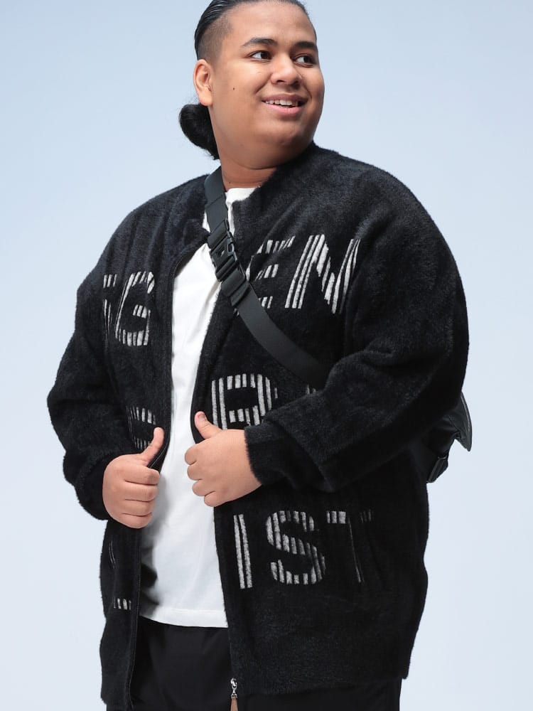 ジャガード セーター ウォッシャブル 裏シャギー フルジップ トップス ニット カーディガン リブ 秋冬 大きいサイズ メンズ