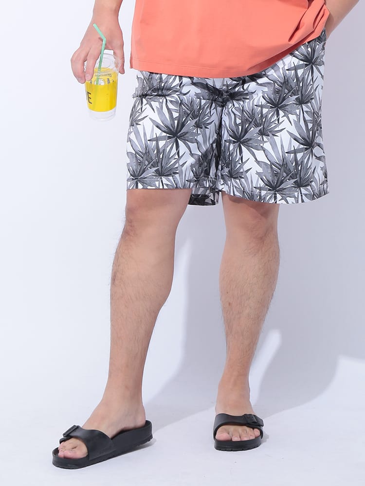 水着 ショートパンツ リーフ柄 メッシュインナー スイムショーツ ボトムス スイムパンツ 大きいサイズ メンズ