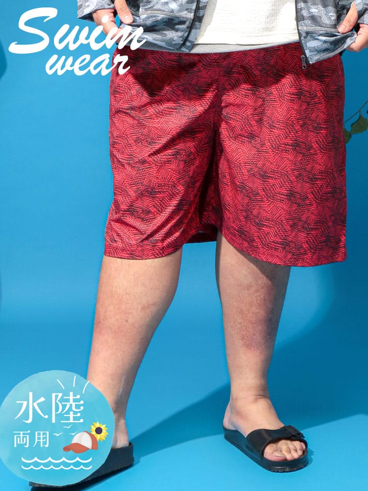 スイムショーツ リーフ柄 メッシュインナー ボトムス スイムパンツ 水着 レジャー 春 夏 大きいサイズ メンズ