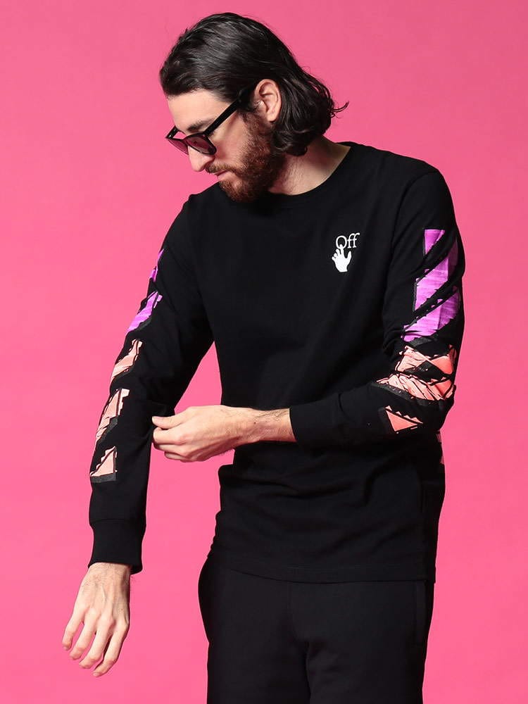 OFF-WHITE (オフホワイト) プリント クルーネック 長袖 Tシャツ MARKER OWAB01R21JER003