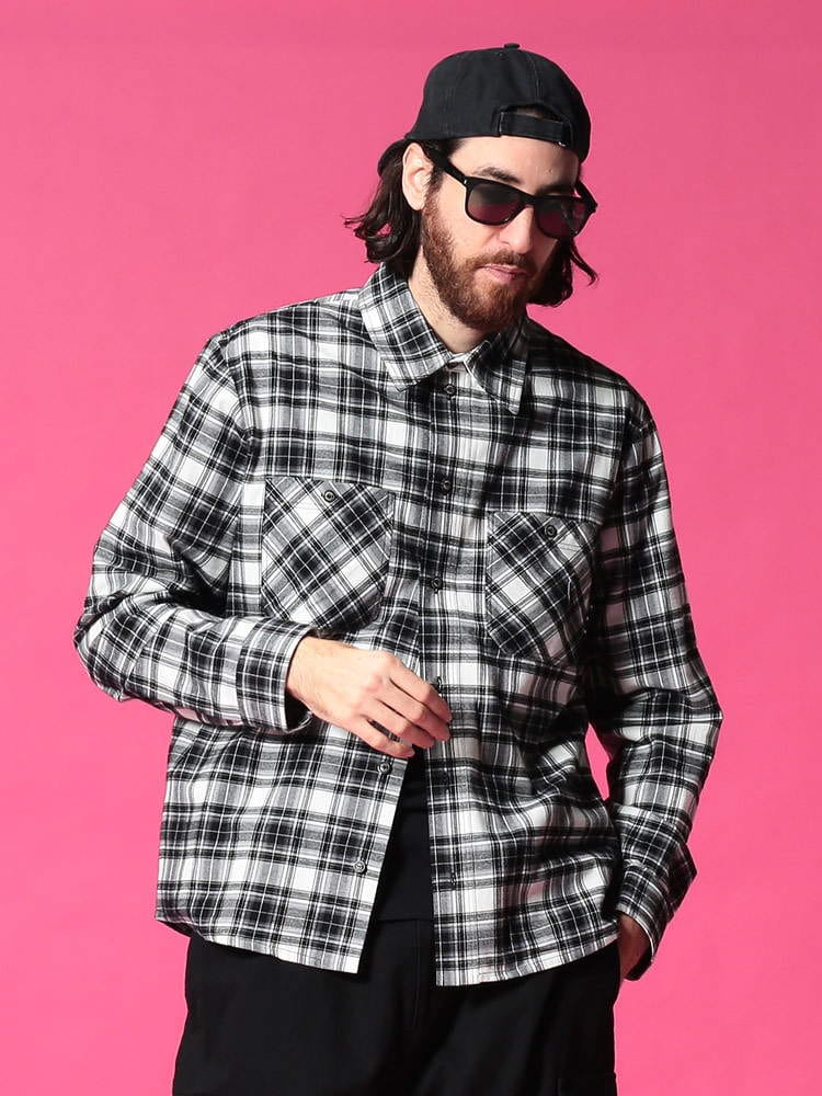 OFF-WHITE (オフホワイト) 綿100％ チェック柄 バックプリント ポケット 長袖 シャツ OWGA133R21FAB02