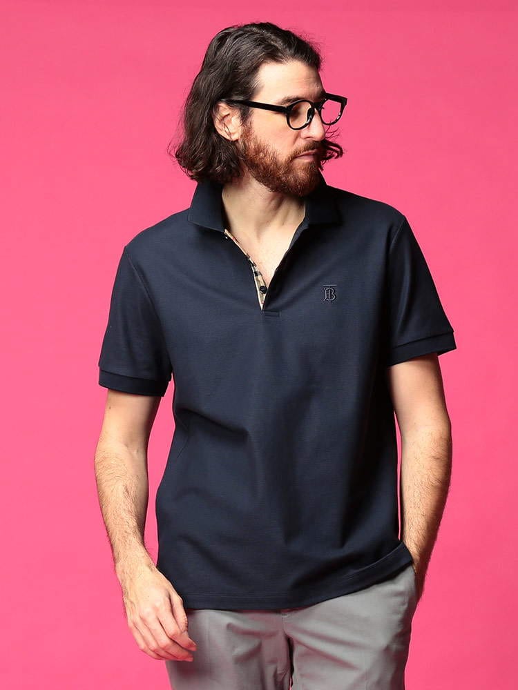 BURBERRY (バーバリー) モノグラムモチーフ コットンピケ 半袖 ポロシャツ EDDIE NAVY BB8014004