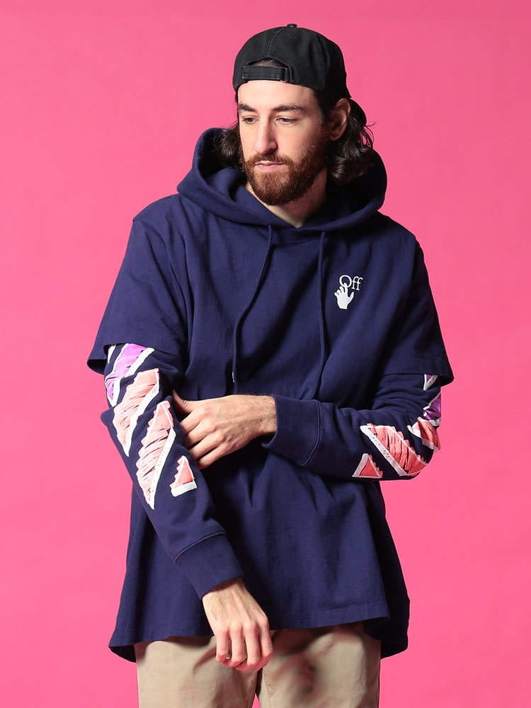 OFF-WHITE (オフホワイト) フェイクレイヤード バックプリント プルオーバー パーカー MARKER OWBB51R21FLE002 メンズ スウェット