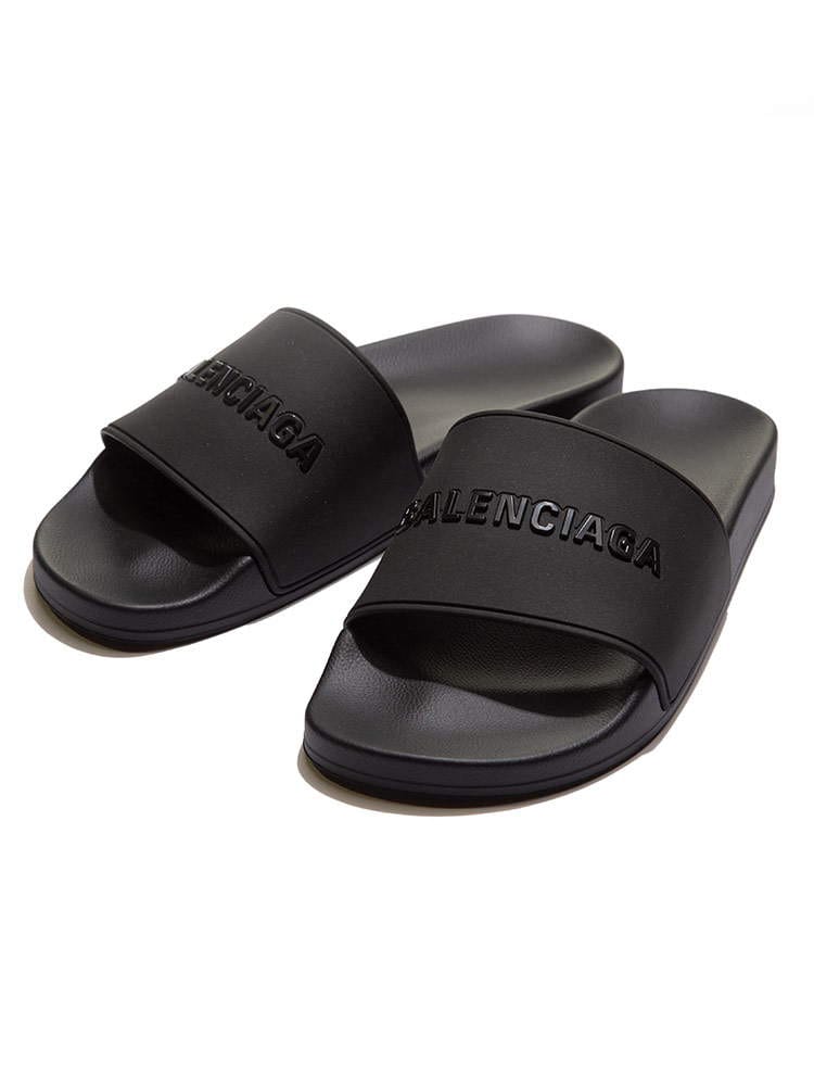 BALENCIAGA (バレンシアガ) メタリックロゴ スライドサンダル BC565826W1S84