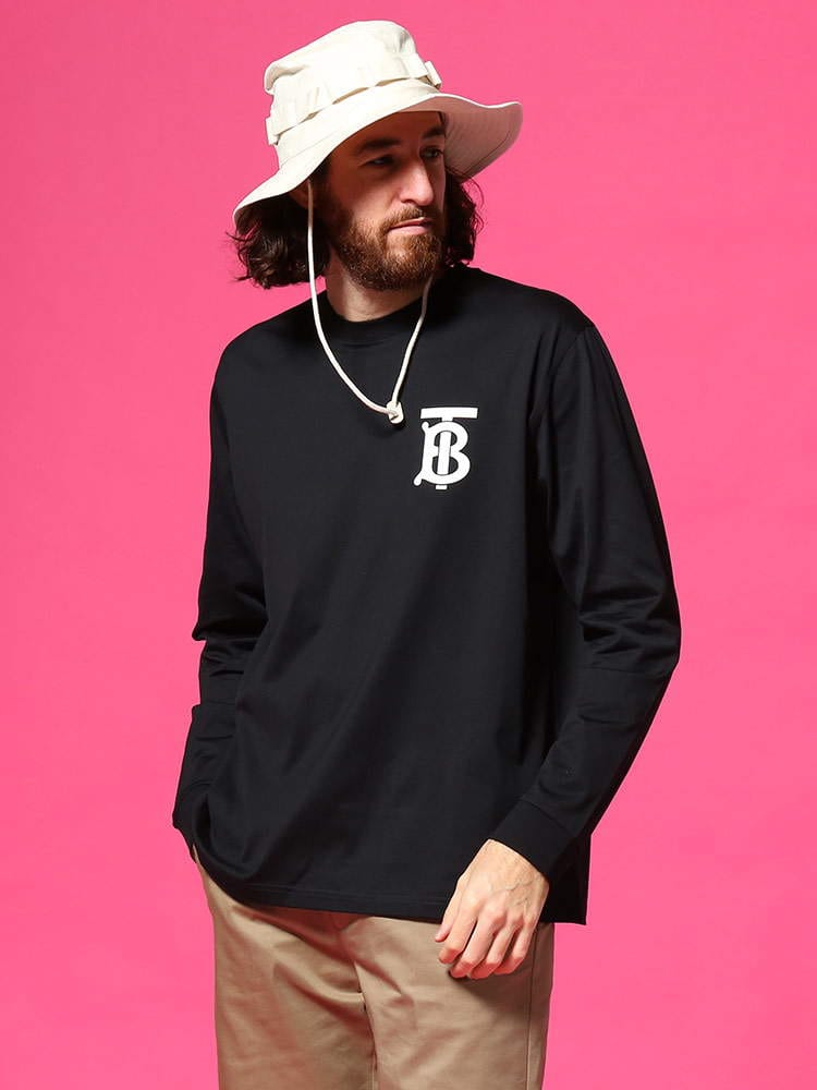 BURBERRY (バーバリー) モノグラムモチーフ クルーネック 長袖 Tシャツ ATHERTON BLACK BB8024599