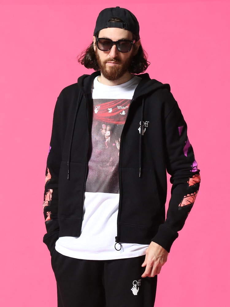 OFF-WHITE (オフホワイト) 裏起毛 プリント フルジップ パーカー MARKER SLIM OWBE01R21FLE002 メンズ スウェット