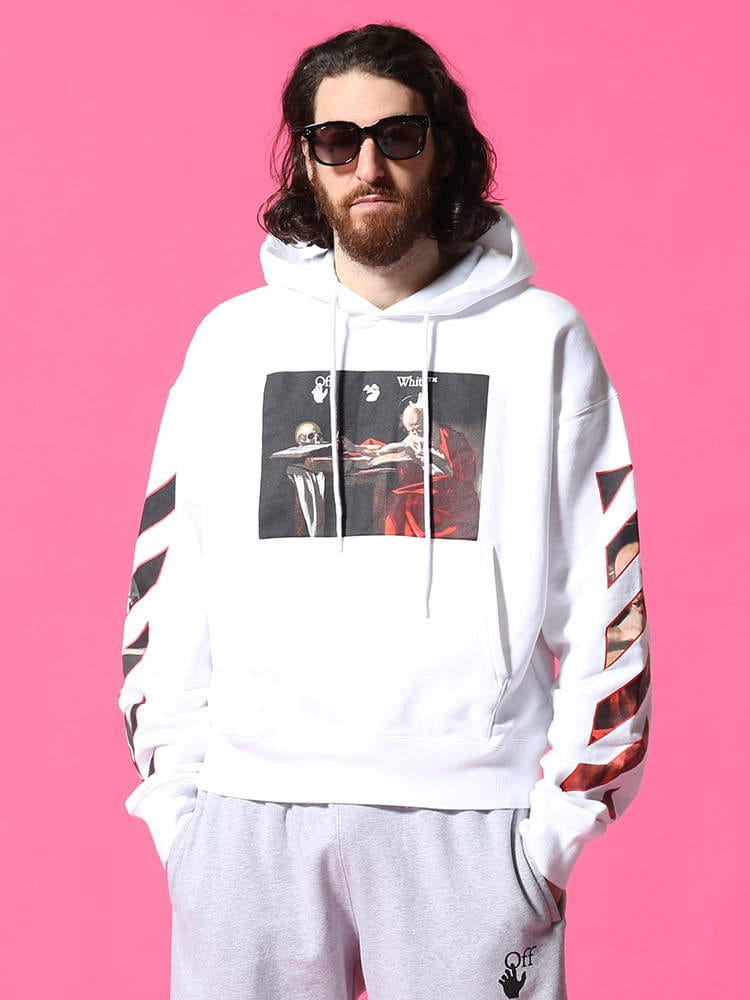 OFF-WHITE (オフホワイト) 裏起毛 プリント プルオーバー パーカー CARAVAGGIO OVER OWBB37R21FLE002 ブランド メンズ スウェット