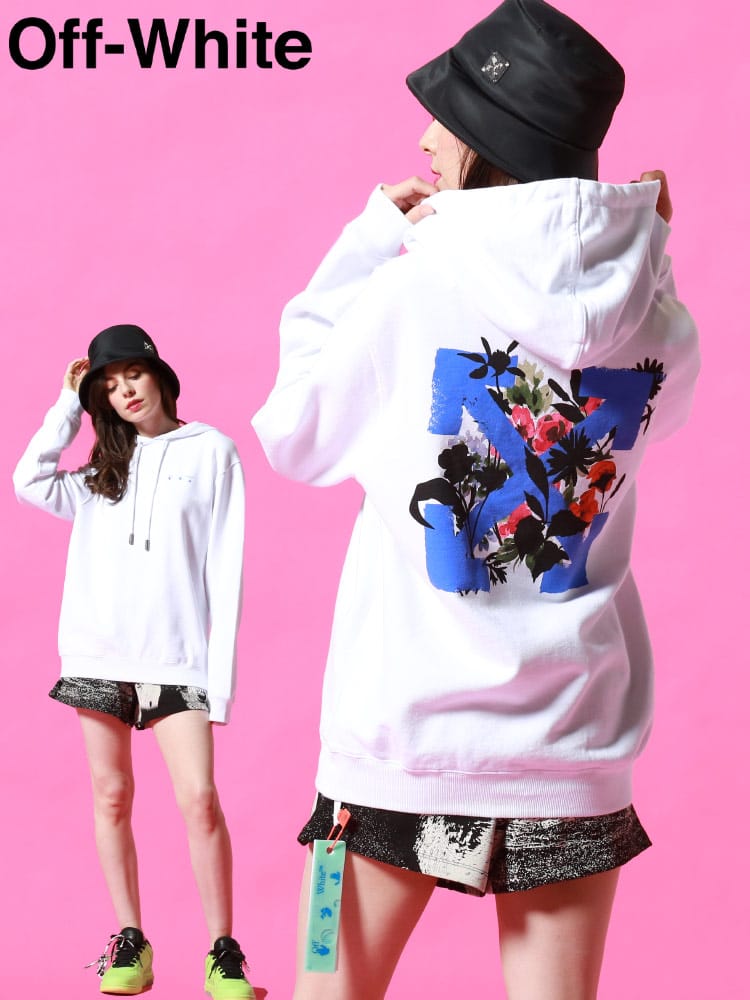 OFF-WHITE (オフホワイト) バックプリント プルオーバー パーカー FLOWER OWLBB035S21JER1 レディース