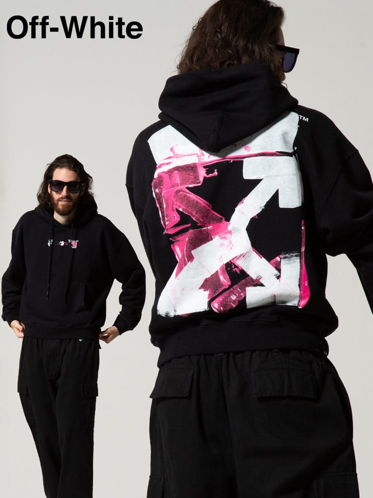 OFF-WHITE (オフホワイト) 裏起毛 プリント プルオーバー パーカー ACRYLIC ARROW OVER OWBB37F21FLE015 メンズ スウェット