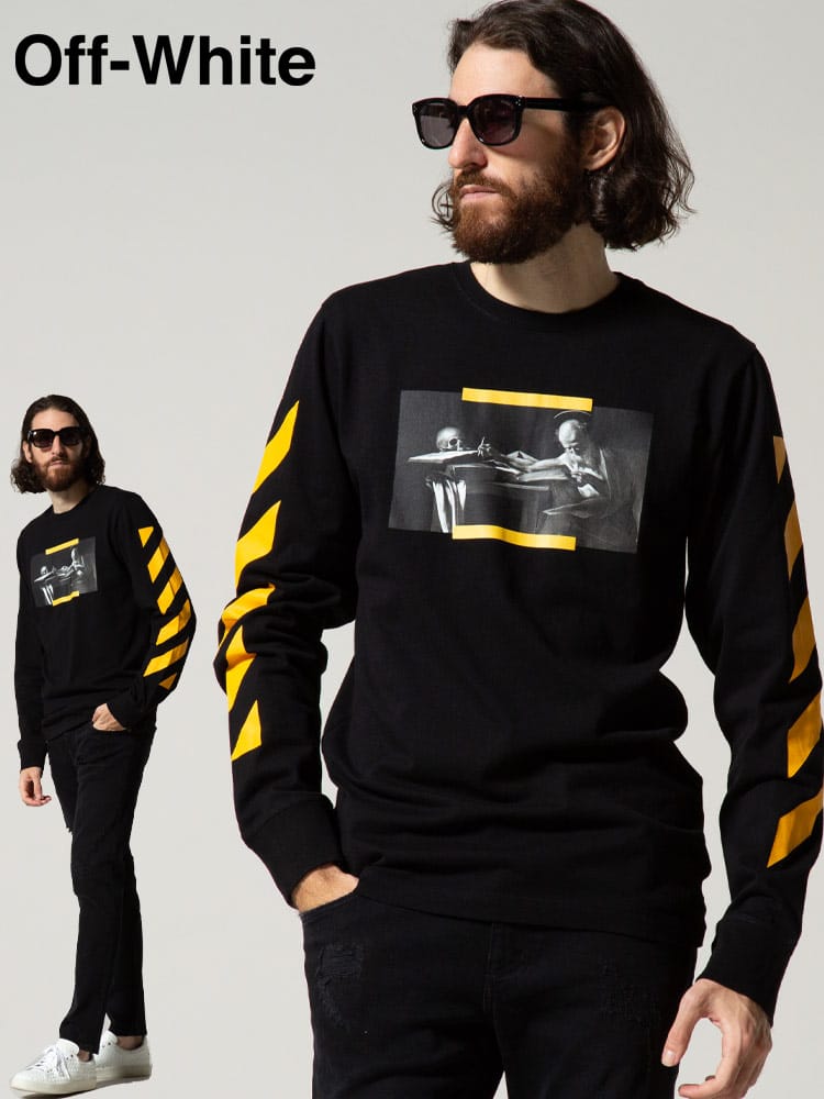 OFF-WHITE (オフホワイト) プリント クルーネック 長袖 Tシャツ CARAV PAINTING OWAB01F21JER004