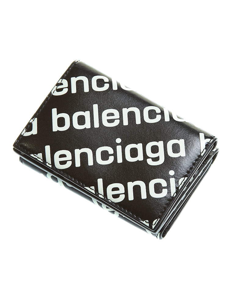 BALENCIAGA (バレンシアガ) レザー 総ロゴ 三つ折り ミニ財布 CASH MINI ウォレット BC59431223V63 ブランド