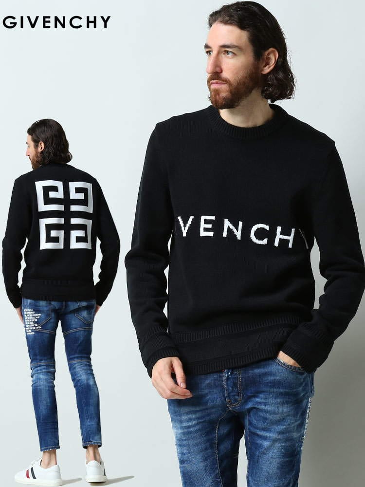 ジバンシィ メンズ ニット GIVENCHY ブランド トップス セーター プルオーバー ロゴ クルーネック 長袖 ロゴ 4G BM90G9401M-001 コットン GVBM90G9401M