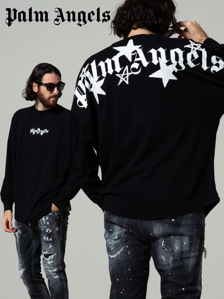 Palm Angels パームエンジェルス ロゴ プリント クルーネック 長袖 Tシャツ SHOOTING STARS ブランド メンズ トップス ロンT PAAB01F21JER002