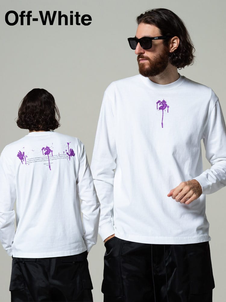 OFF-WHITE オフホワイト プリント クルーネック 長袖 Tシャツ DRIPPED OW LOGO ブランド メンズ トップス ロンT OWAB64F21JER015