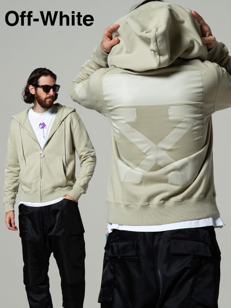 OFF-WHITE オフホワイト スウェット フルジップ パーカー RUBBER ARROW SLIM ブランド メンズ トップス ジップ OWBE01F21FLE003
