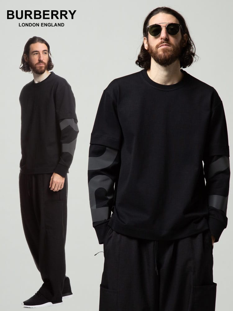 BURBERRY (バーバリー) プリント フェイクレイヤード クルーネック 長袖 Tシャツ BB8045540