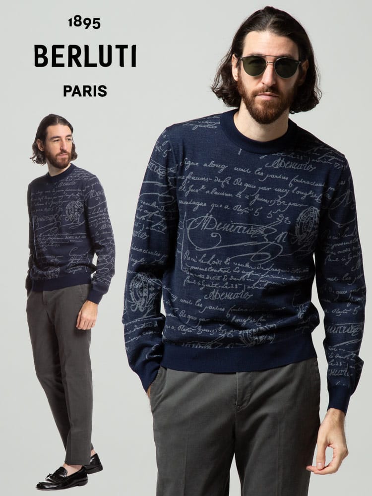 BERLUTI (ベルルッティ) 総柄 クルーネック 長袖 ニット BRR19KRL135001 ブランド