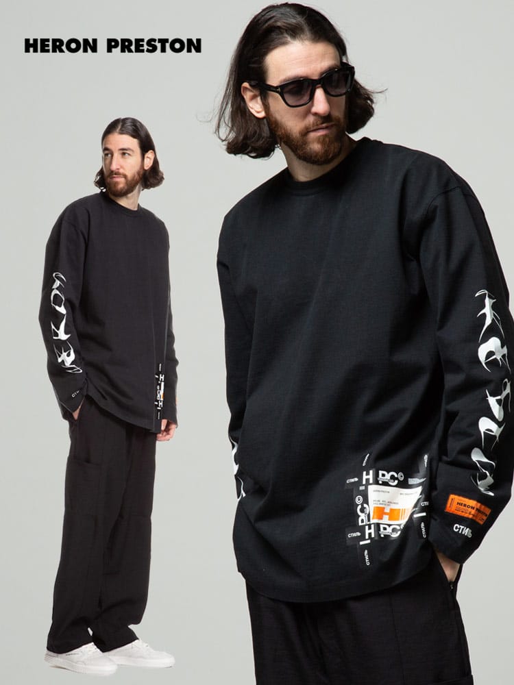 HERON PRESTON (ヘロンプレストン) アームプリント クルーネック 長袖 Tシャツ OVER SIZE HP BRUSH HPAB22F21JER001
