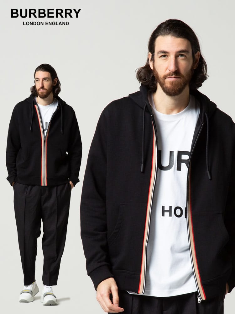 BURBERRY (バーバリー) アイコンストライプディテール フーディー フルジップ パーカー BB8033391 ブランド メンズ スウェット