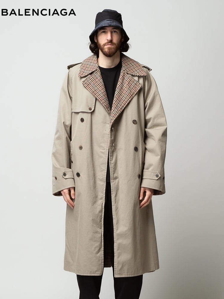 BALENCIAGA (バレンシアガ) リバーシブル 千鳥柄 ロング ダブル トレンチコート BC681169TLU23 ブランド