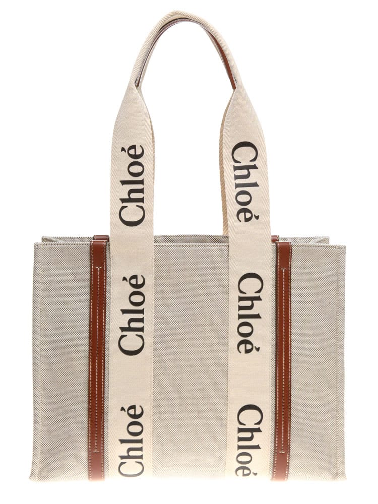 CHLOE (クロエ) コットンキャンバス Woody ミディアムトートバッグ SCCHC21US383E66