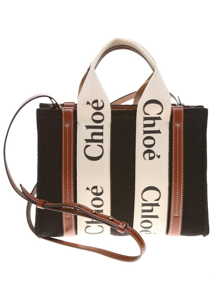 CHLOE (クロエ) ストラップ付き ウールフェルト Woody スモールトートバッグ SCCHC22SS397G64