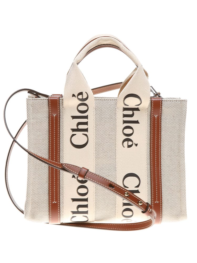 CHLOE (クロエ) ストラップ付き コットンキャンバス Woody スモールトートバッグ SCCHC21WS397E66