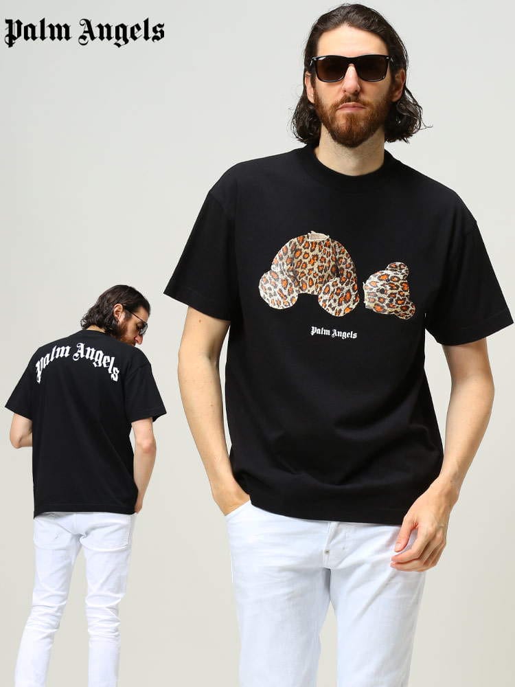 Palm Angels (パームエンジェルス) ブランド メンズ プリント ベア クルーネック 半袖 Tシャツ LEOPARD BEAR PAAA001S22JER01